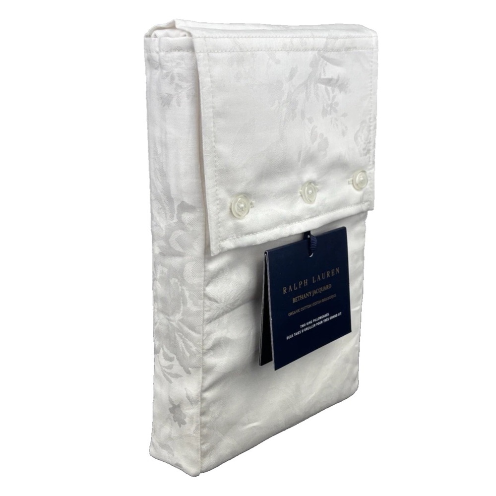 Ralph Lauren Bethany Jacquard KING Pillowcases BEIGE Floral Organic Cotton 2PC - Picture 3 of 10